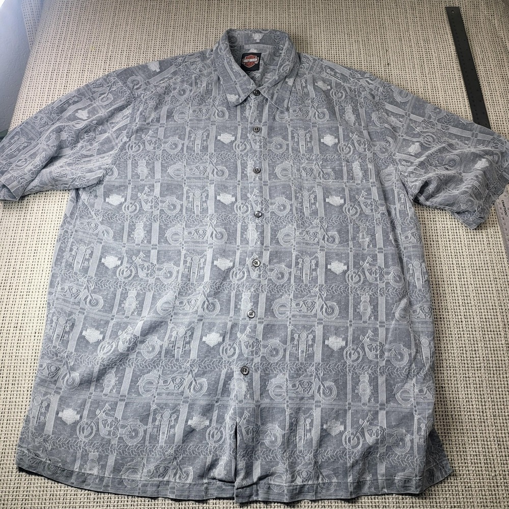 Harley-Davidson Shirt Mens 3XL Gray Motorcycle Short Sleeve Button Front Casual